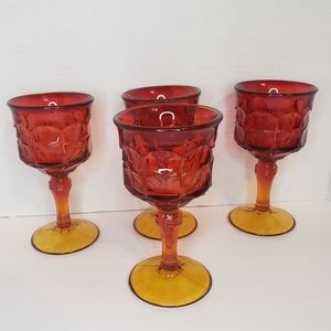 Indiana Tiara Sunset Amberina Red & Yellow Constellation Glass Goblets